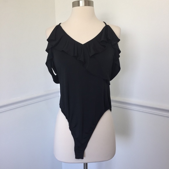 living doll Tops - Living Doll Cold Shoulder Ruffle BodySuit